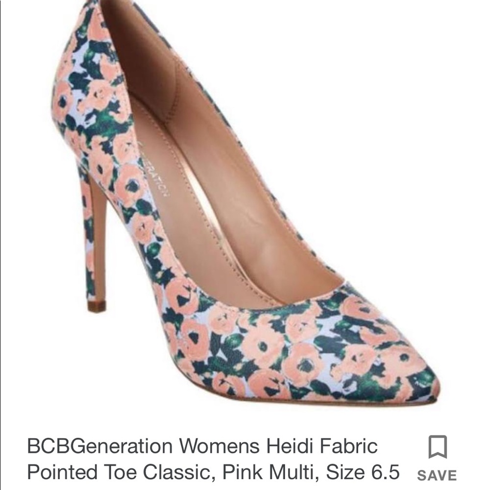 BCBG Heidi leather pointy toe pump floral print